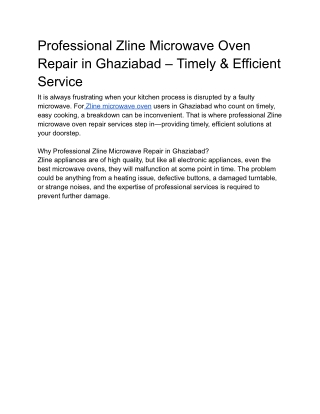 Professional Zline Microwave Oven Repair in Ghaziabad – Timely & Efficient Service
