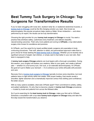 Best Tummy Tuck Surgery in Chicago_ Top Surgeons for Transformative Results