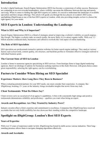 London's Leading SEO Specialists: Who to Hire and Why