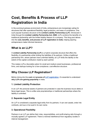 Cost, Benefits & Process of LLP Registration in India