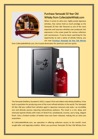Purchase Yamazaki 50 Year Old Whisky from CollectableWhiski