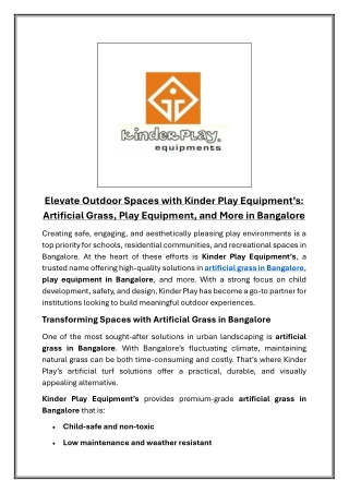 Elevate Outdoor Spaces with Kinder Play Equipment’s Artificial Grass, Play Equipment, and More in Bangalore