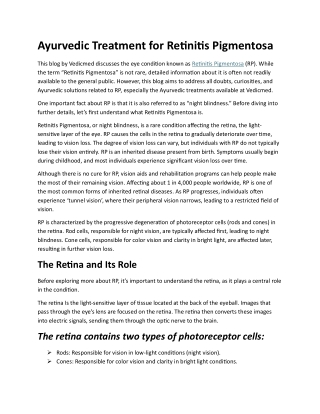 Ayurvedic Treatment for Retinitis Pigmentosa
