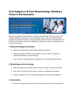 core subjects in b tech biotechnology building