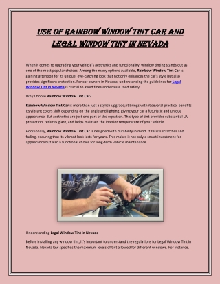 Use of Rainbow Window Tint Car and Legal Window Tint in Nevada