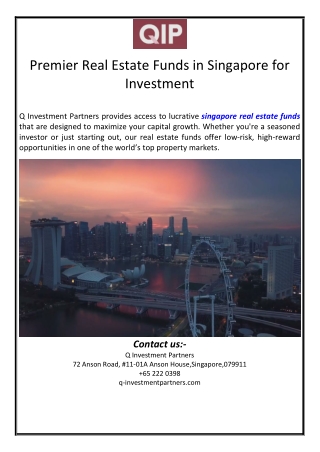 Premier Real Estate Funds in Singapore for Investment