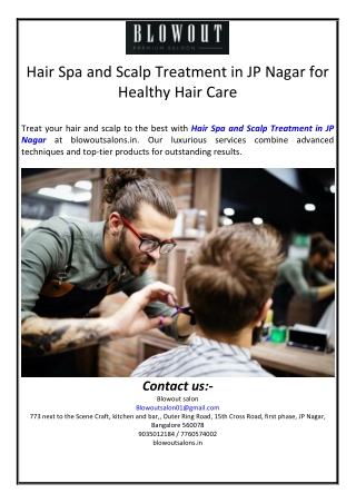 Hair Spa and Scalp Treatment in JP Nagar for Healthy Hair Care