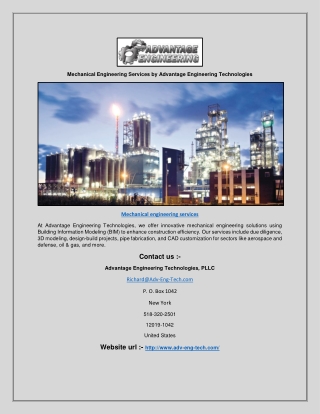 Mechanical Engineering Services by Advantage Engineering Technologies