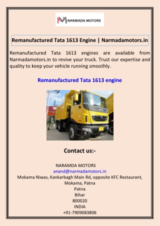 Remanufactured Tata 1613 Engine Narmadamotors.in