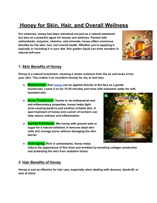 Honey for Skin, Hair, and Overall Wellness