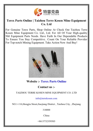 Terex Parts Online   Taizhou Terre Kosen Mine Equipment Co. Ltd