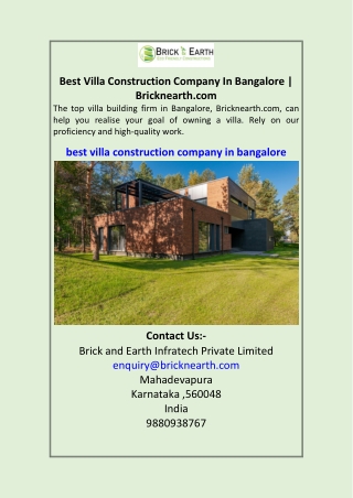 Best Villa Construction Company In Bangalore | Bricknearth.com