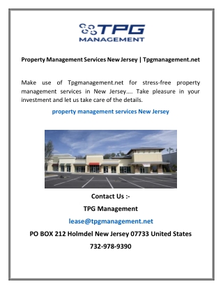 Property Management Services New Jersey Tpgmanagement.net