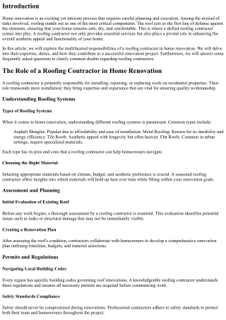 The Role of a Roofing Contractor in Home Renovation
