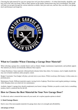 choosing the right material for your new garage