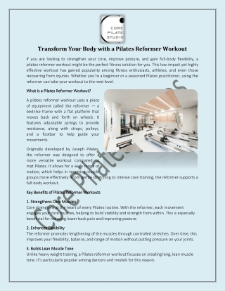 Transform Your Body with a Pilates Reformer Workout