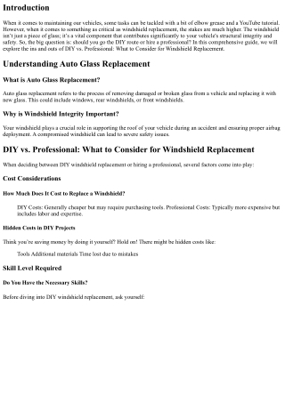 DIY vs. Professional: What to Consider for Windshield Replacement