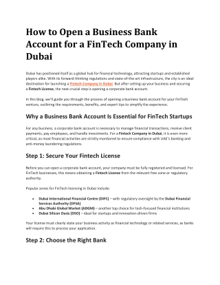 How to Open a Business Bank Account for a FinTech Company in Dubai
