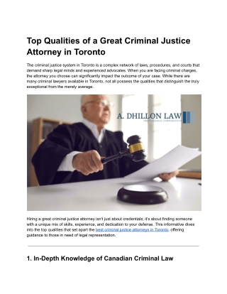 Top Qualities of a Great Criminal Justice Attorney in Toronto