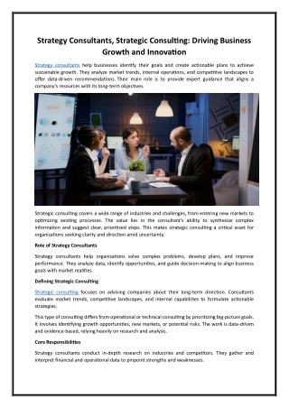 Strategy Consultants, Strategic Consulting Driving Business Growth and Innovation