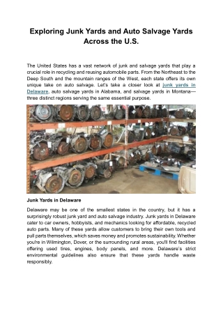 Exploring Junk Yards and Auto Salvage Yards Across the U