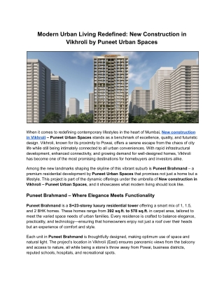 Modern Urban Living Redefined_ New Construction in Vikhroli by Puneet Urban Spaces