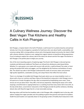 A Culinary Wellness Journey Discover the Best Vegan Thai Kitchens and Healthy Cafés in Koh Phangan