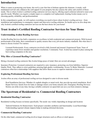 Trust Avalon's Certified Roofing Contractor Services for Your Home.