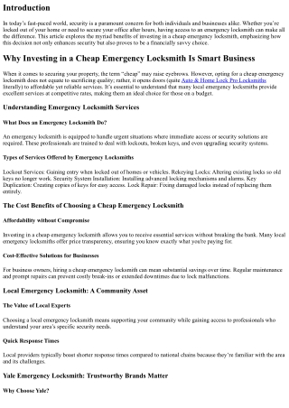 Why Investing in a Cheap Emergency Locksmith Is Smart Business