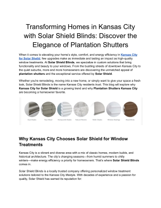 Transforming Homes in Kansas City with Solar Shield Blinds_ Discover the Elegance of Plantation Shutters