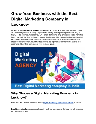 Why Choose the Best Digital Marketing Company in Lucknow for Your Brand