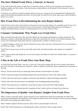 the story behind frank flora a journey to success