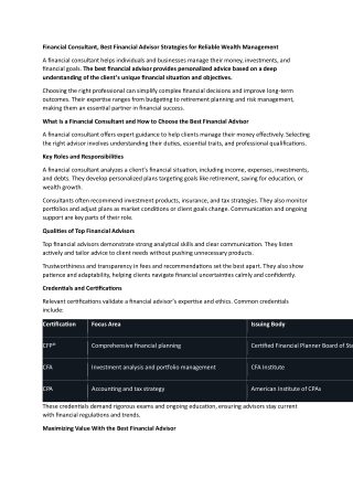 Financial Consultant, Best Financial Advisor Strategies for Reliable Wealth Mana