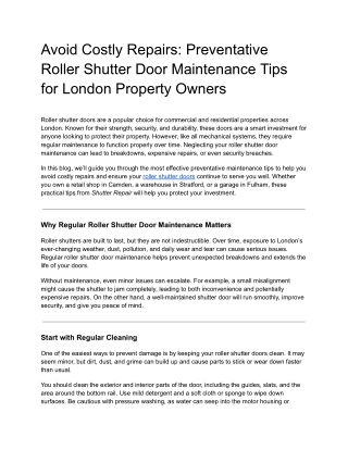 avoid costly repairs preventative roller shutter