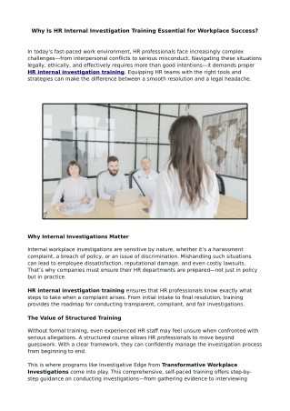why is hr internal investigation training