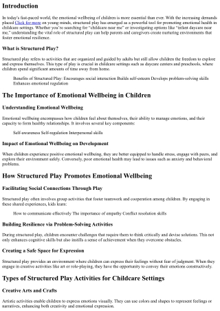 How to Promote Emotional Wellbeing Through Structured Play in Childcare Settings
