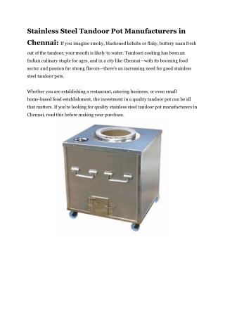Stainless Steel Tandoor Pot Manufacturers in Chennai-subamkitchen