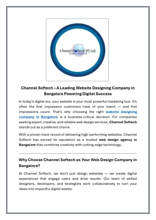 Channel Softech  A Leading Website Designing Company in Bangalore Powering Digital Success