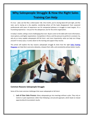 Why Salespeople Struggle & How the Right Sales Training Can Help
