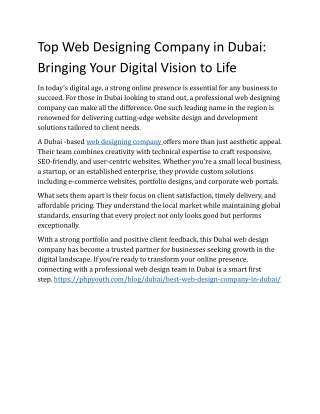 Top Web Designing Company in Dubai-Bringing Your Digital Vision to Life