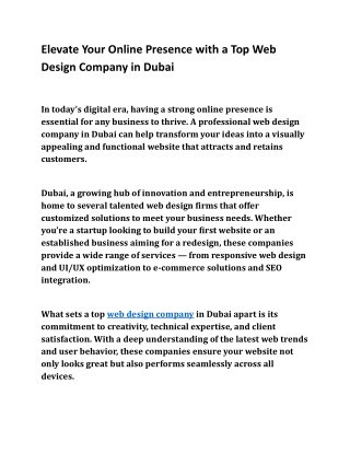 Elevate Your Online Presence with a Top Web Design Company in Dubai