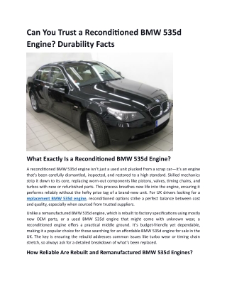 Can You Trust a Reconditioned BMW 535d Engine Durability Facts