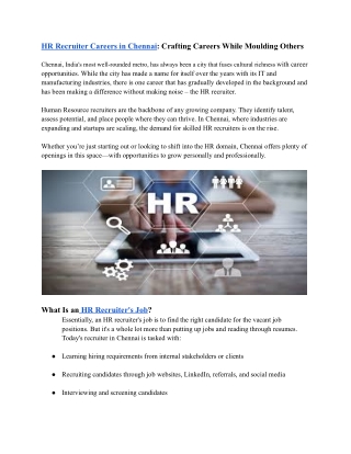 HR recruiter jobs in chennai Career.contact