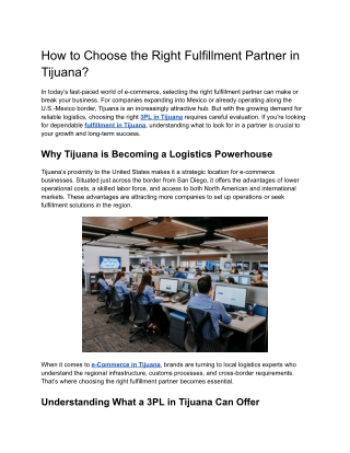 How to Choose the Right Fulfillment Partner in Tijuana_