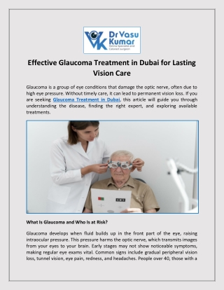 Effective Glaucoma Treatment in Dubai for Lasting Vision Care