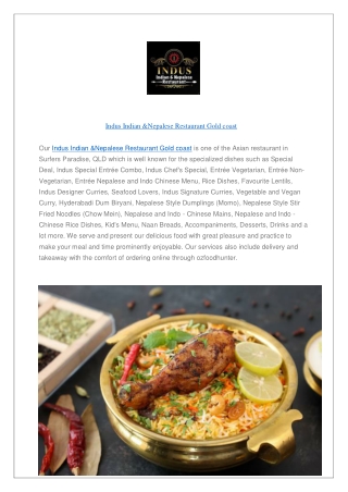Indus Indian &Nepalese Restaurant Gold coast | Order Now