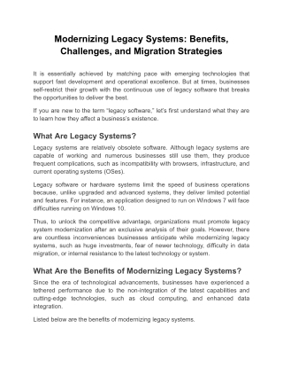 Modernizing Legacy Systems: Benefits, Challenges, and Migration Strategies