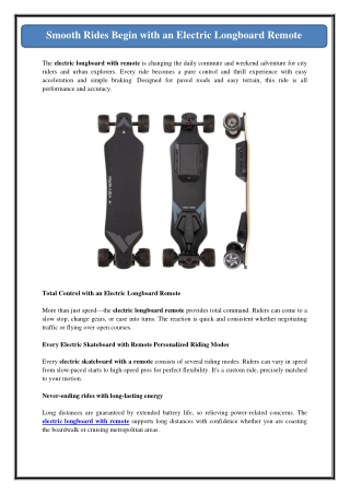 Smooth Rides Begin with an Electric Longboard Remote