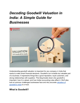Valuation of Goodwill in india