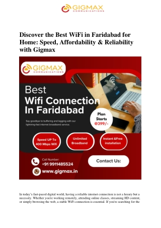 Discover the Best WiFi in Faridabad for Home Speed, Affordability & Reliability with Gigmax